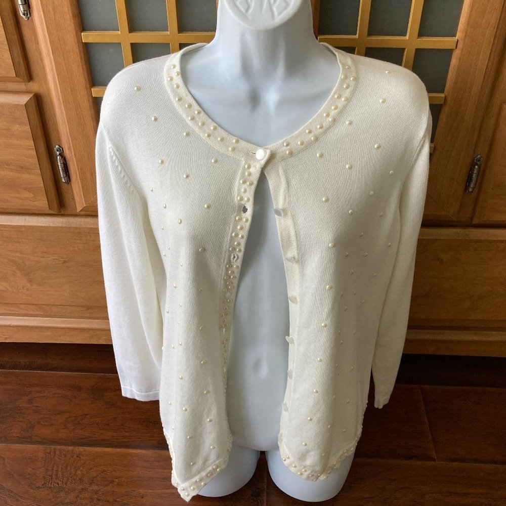 BFA Classics Vintage Ivory Cardigan With Pearl Detail  Petite Large